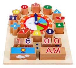 Drewniana plansza edukacyjna Zegar dla dzieci 12m+ Nauka czytania czasu i pogody