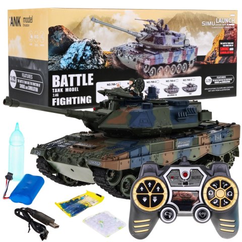 Zdalnie sterowany Czołg Leopard 2A6 dla dzieci 3+ Zielony 1:18 Funkcja dymu + Pilot 2,4 GHz + Akcesoria