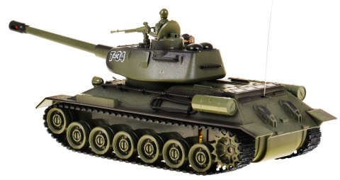 Zdalnie sterowany czołg T-34 dla dzieci 3+ Zielony model Strzelający 1:28 + Wielka Bitwa Czołgów + Dźwięki Światła