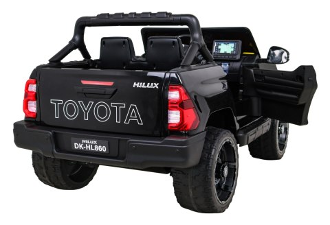 Toyota Hilux na akumulator dla dzieci Czarny + Napęd 4x4 + Pilot + 2 bagażniki + Radio MP3 + LED