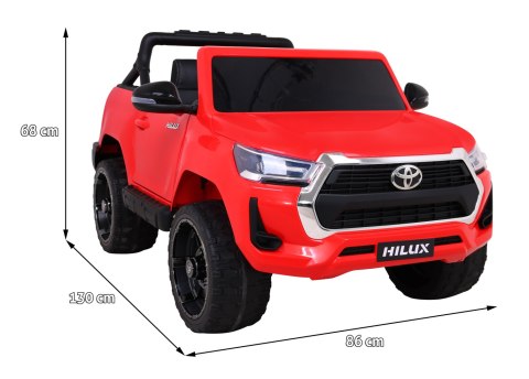 Toyota Hilux na akumulator dla dzieci Czerwony + Napęd 4x4 + Pilot + 2 bagażniki + Radio MP3 + LED