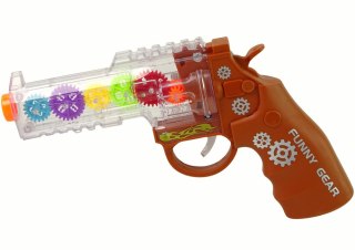 Pistolet Kolorowe Światła Dźwięk Brązowy LEAN TOYS