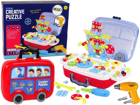 Zestaw DIY Warsztat Walizka Autobus Wkrętarka Na Baterie LEAN Toys