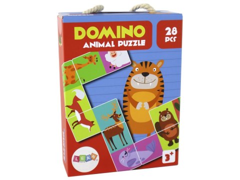 Gra Logiczna Puzzle Dwustronne Domino Zwierzęta 10cm x 5cm 28 El. LEAN Toys