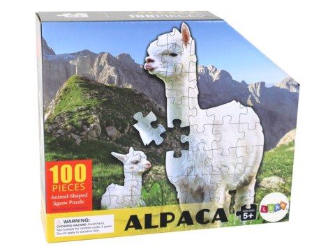 Puzzle 100 Elementów Motyw Białej Alpaki Zwierzęta LEAN Toys