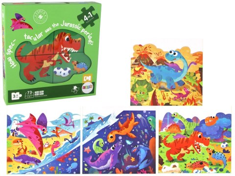 Puzzle Układanka Świat Dinozaurów 4 w 1 Dinozaury 4 Obrazki 73 El. LEAN Toys