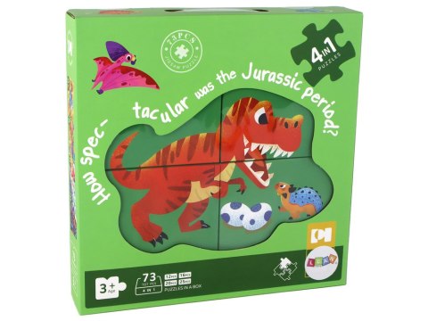 Puzzle Układanka Świat Dinozaurów 4 w 1 Dinozaury 4 Obrazki 73 El. LEAN Toys