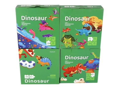 Puzzle Układanka Świat Dinozaurów 4 w 1 Dinozaury 4 Obrazki 73 El. LEAN Toys