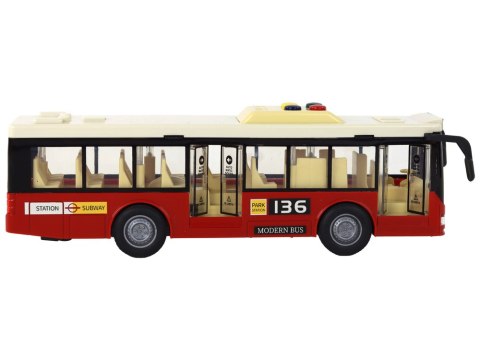 Autobus Na Baterie Światła Dźwięki Czerwony Miejski 1:16 LEAN Toys