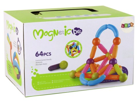 Duży Zestaw Klocków Magnetycznych W Kuferku 64 Elementy LEAN Toys