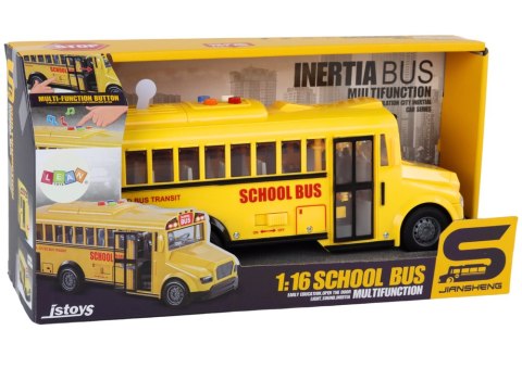 Autobus Szkolny 1:16 Napęd Frykcyjny Otwierane Drzwi Światła Dźwięki Żółty LEAN Toys