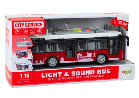 Trolejbus Autobus 1:16 Światła Dźwięki Napęd Biało-Czerwony LEAN Toys