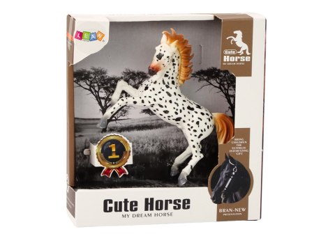 Figurka Konia Biały Koń w Kropki Stojący Stajnia Farma Cute Horse LEAN TOYS