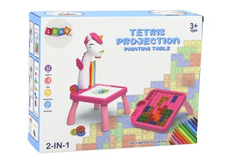 Mini Projektor Stolik Tetris 2w1 Jednorożec Niebieski LEAN Toys