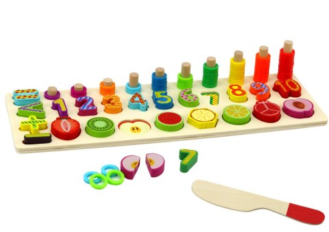 Zestaw Edukacyjny Sorter Drewniana Plansza Nauka Matematyki Owoce LEAN Toys