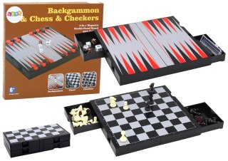 Zestaw Gier 3w1 Plansza Magnetyczna Szachy Warcaby Backgammon LEAN Toys