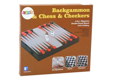 Zestaw Gier 3w1 Plansza Magnetyczna Szachy Warcaby Backgammon LEAN Toys