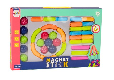 Zestaw Klocków Magnetycznych Konstrukcyjne 36El Kolorowe LEAN Toys