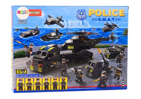 Zestaw Policyjny Klocki Policja Wojsko Figurki 343 El. 6w1 Czarne LEAN TOYS