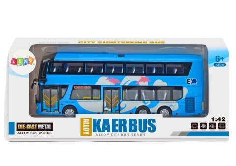 Autobus Piętrowy Wycieczkowy 1:42 Metalowy Światła Niebieski LEAN Toys