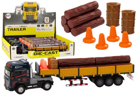 Ciężarówka Z Drewnem Niebieska Tir Przyczepa 1:24 Bale Dźwięki Światła LEAN Toys