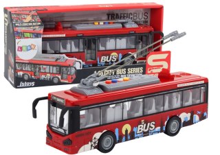 Trolejbus Autobus 1:16 Światła Dźwięki Napęd Czerwony LEAN Toys