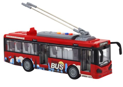 Trolejbus Autobus 1:16 Światła Dźwięki Napęd Czerwony LEAN Toys