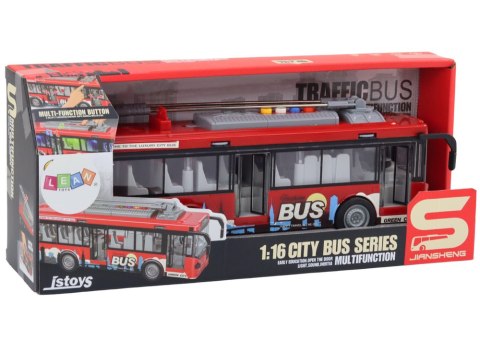 Trolejbus Autobus 1:16 Światła Dźwięki Napęd Czerwony LEAN Toys