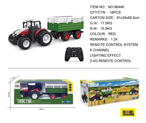 Traktor Czerwony R/C Z Naczepą 1:24