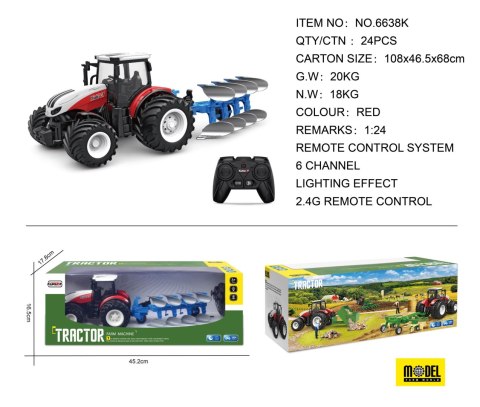 Traktor Czerwony R/C Z Pługiem 1:24