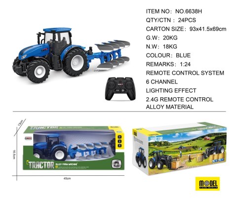 Traktor Niebieski R/C Z Pługiem 1:24