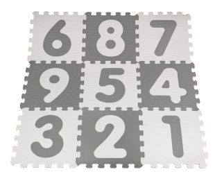 Mata biało-szara z 9 Puzzli dla dzieci 10m+ Wyjmowane cyfry litery + Pianka EVA + Powłoka antybakteryjna Ag+
