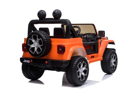 Jeep Wrangler Rubicon na akumulator dla dzieci Pomarańczowy + Pilot + Radio MP3 LED + Koła EVA