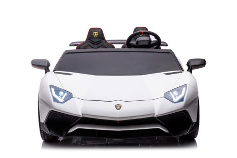 Lamborghini Aventador SV na akumulator dla 2 dzieci Biały + Silnik bezszczotkowy + Pompowane koła + Audio LED