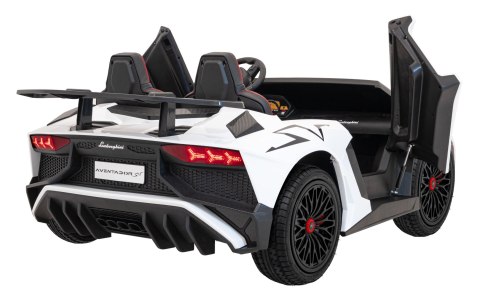 Lamborghini Aventador SV na akumulator dla 2 dzieci Biały + Silnik bezszczotkowy + Pompowane koła + Audio LED