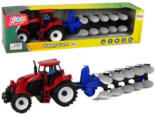 Czerwony Traktor z Pługiem Farma LEAN Toys