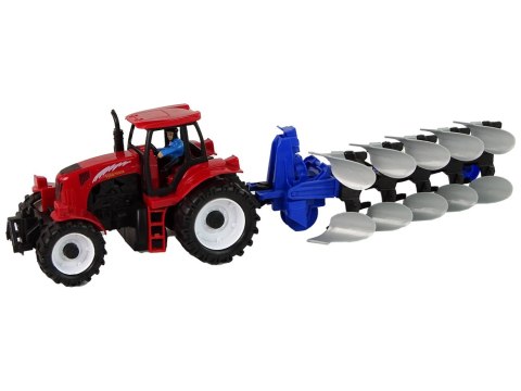 Czerwony Traktor z Pługiem Farma LEAN Toys