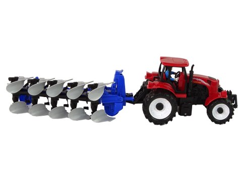 Czerwony Traktor z Pługiem Farma LEAN Toys