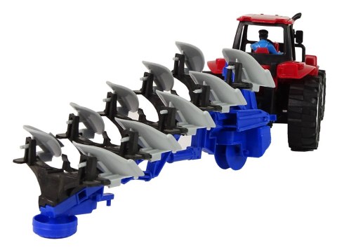 Czerwony Traktor z Pługiem Farma LEAN Toys