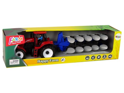 Czerwony Traktor z Pługiem Farma LEAN Toys