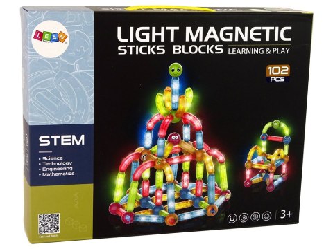 Świecące Klocki Magnetyczne Edukacyjne Zestaw 102 Elementy LEAN Toys