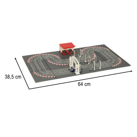 Tor wyścigowy samochodowy elektryczny policyjny 2 auta autka kontrolery zakręty klocki konstrukcyjne GD-02 Kik Sp. z o. o. Sp. k.