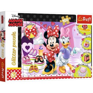 Puzzle 100 elementów Glitter Minnie i błyskotki Trefl