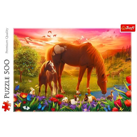 Puzzle 500 elementów Konie na łące Trefl