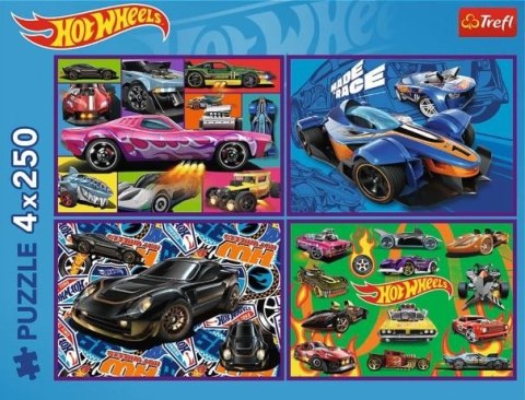 Puzzle 4x250 Wyścigowe auta Hot Wheels Trefl