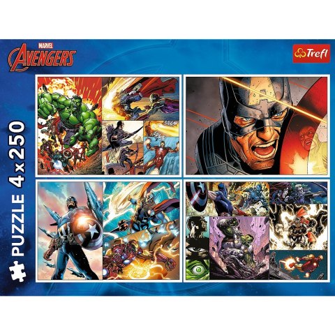 Puzzle 4x250 elementów Bohaterskie dni Avengers Trefl