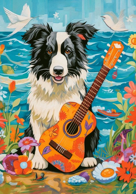 Puzzle 500 elementów Pies Collie z gitarą Castor