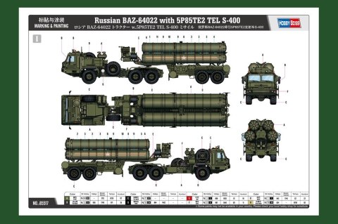 Model plastikowy BAZ-64022 z 5P85TE2 TEL S-400 Hobby Boss