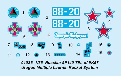 Model plastikowy Russian 9p140 TEL of 9K57 Uragan Multiple Launch Rocket System Trumpeter