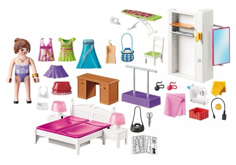 Zestaw z figurkami Dollhouse 70208 Sypialnia z kącikiem do szycia Playmobil